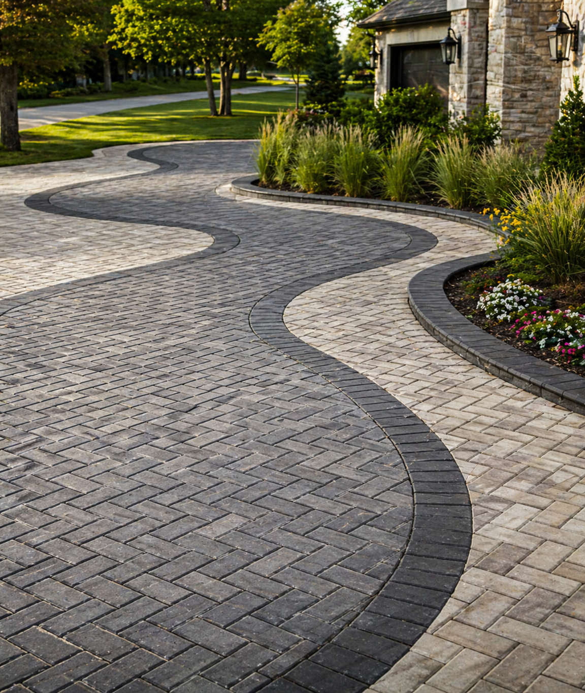 Finished driveway paver installation by Golden Level