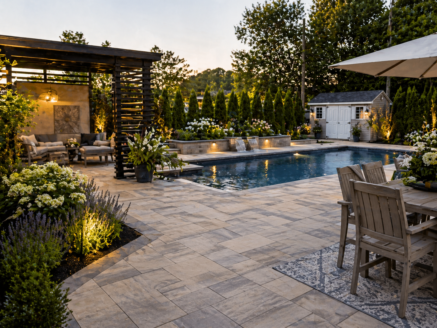 Completed paver pool deck by Golden Level